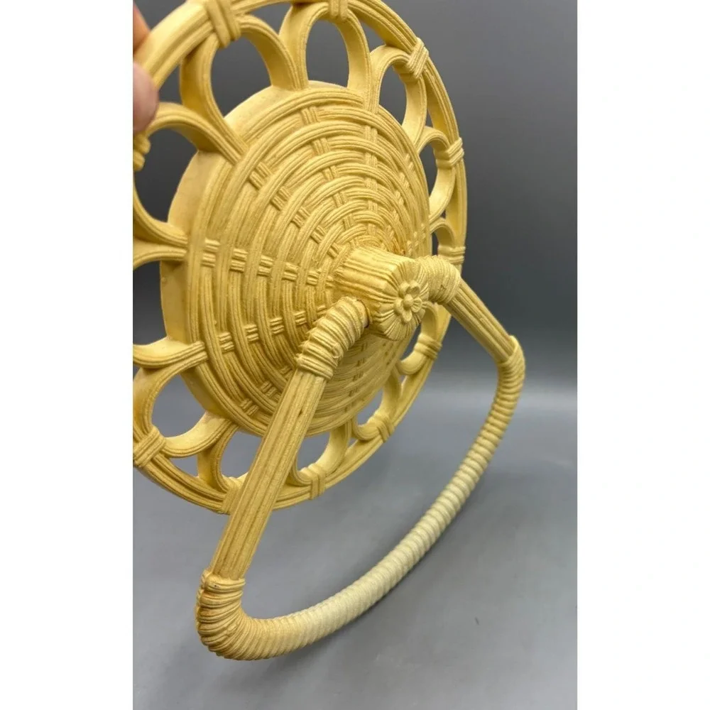 Vtg Homco Wicker Style Round Towel Holder‎ Hanging Plastic Basket Look